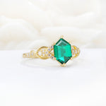Exquisite Hexagonal Cut Twisted Band Emerald Engagement Ring - Additional view