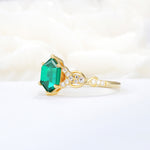 Exquisite Hexagonal Cut Twisted Band Emerald Engagement Ring - Additional view