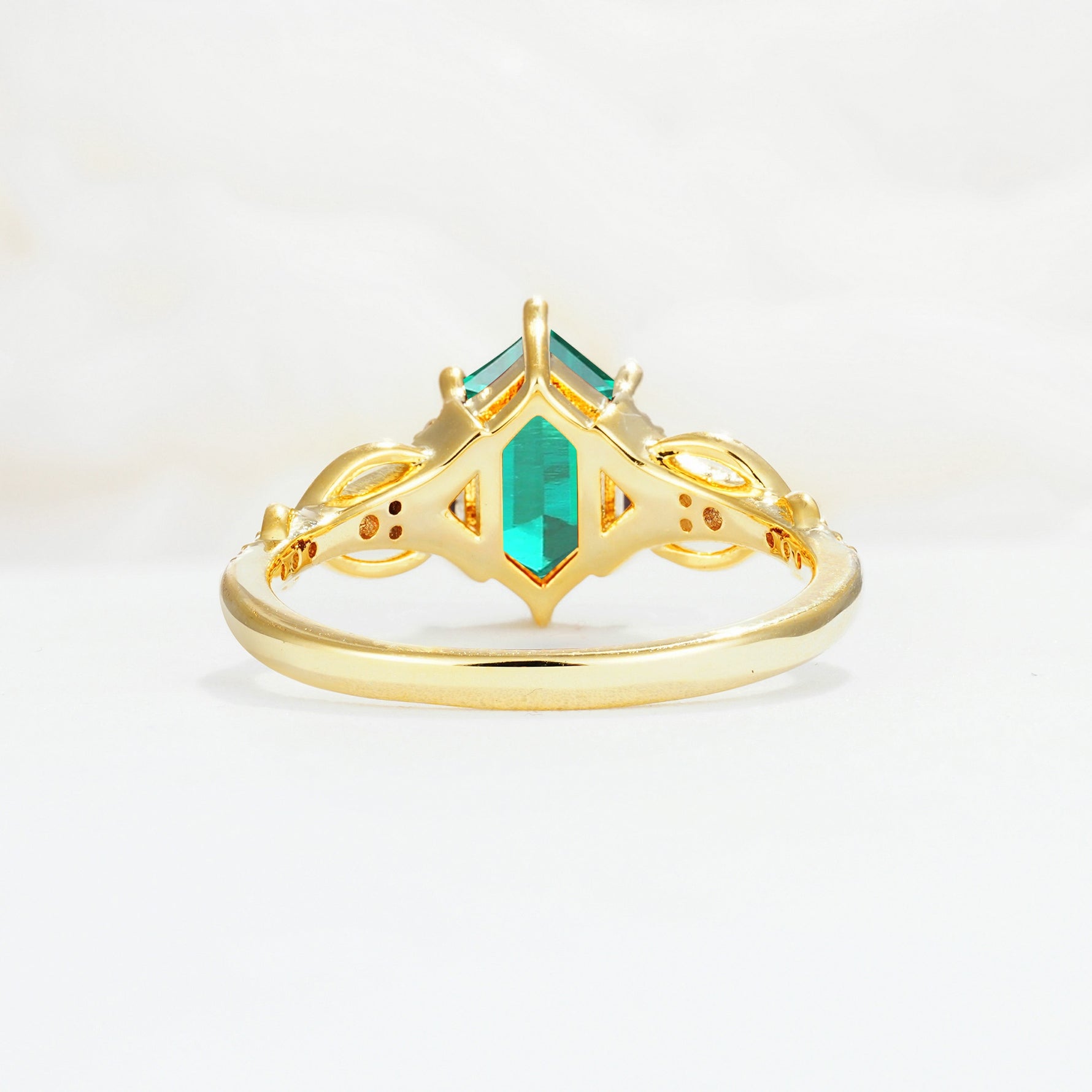 Exquisite Hexagonal Cut Twisted Band Emerald Engagement Ring - Additional view