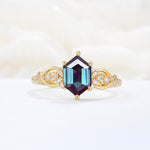 Exquisite Hexagonal Cut Twisted Band Alexandrite Engagement Ring - Additional view
