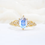 Exquisite Hexagonal Cut Twisted Band Moonstone Engagement Ring - Additional view