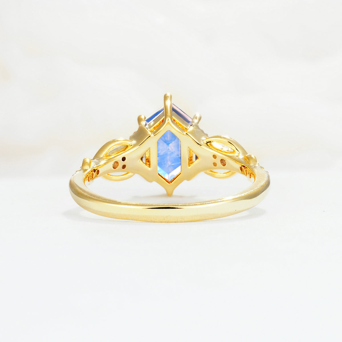 Exquisite Hexagonal Cut Twisted Band Moonstone Engagement Ring - Additional view