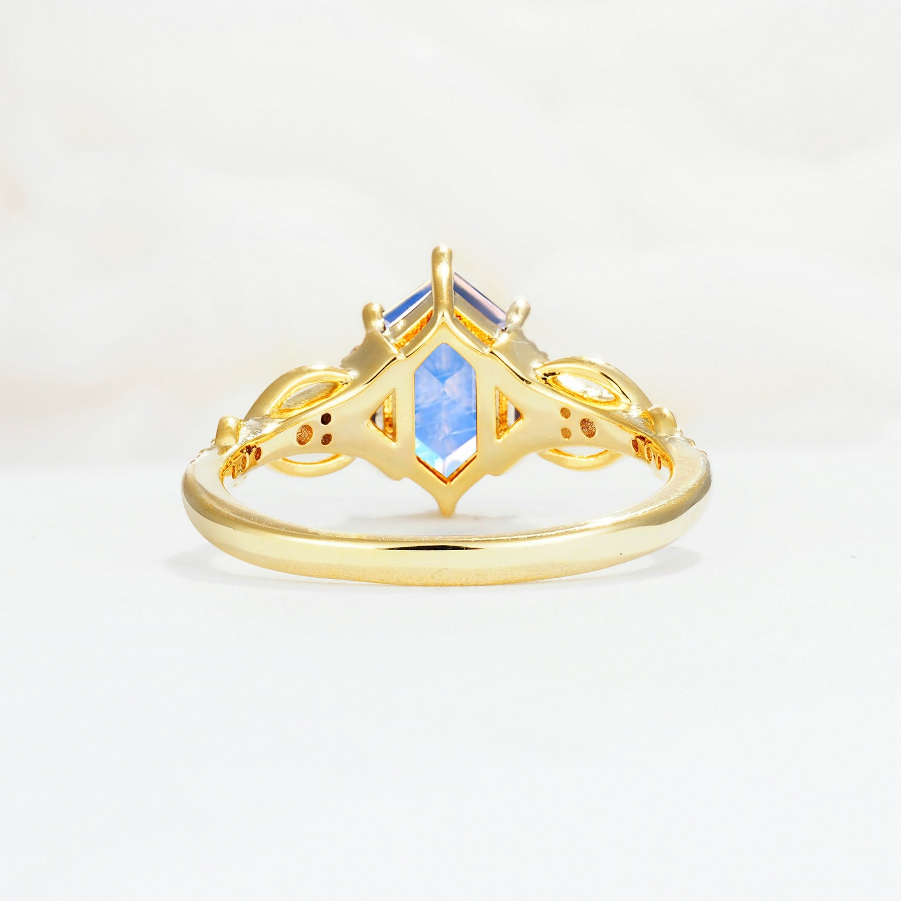 Exquisite Hexagonal Cut Twisted Band Moonstone Engagement Ring - Additional view
