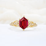 Exquisite Hexagonal Cut Twisted Band Ruby Engagement Ring - Additional view