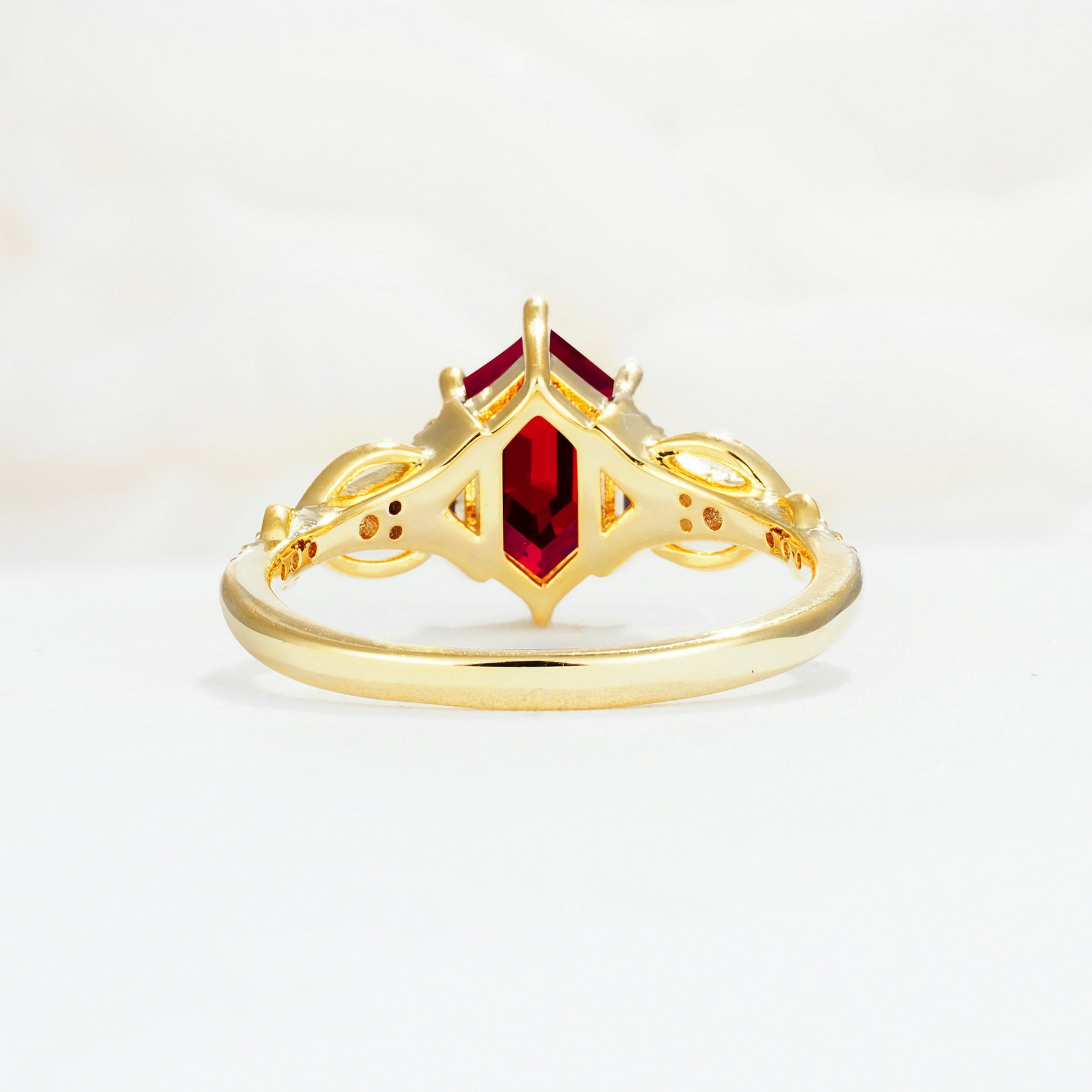 Exquisite Hexagonal Cut Twisted Band Ruby Engagement Ring - Additional view