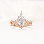 Pear Cut Moissanite Crown Engagement Ring with Chevron Band - Additional view