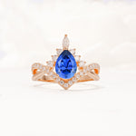 Pear Cut Sapphire Crown Engagement Ring with Chevron Band - Additional view