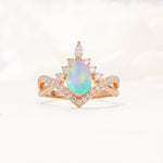 Pear Cut Fire Opal Crown Engagement Ring with Chevron Band - Additional view