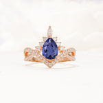 Pear Cut Tanzanite Crown Engagement Ring with Chevron Band - Additional view