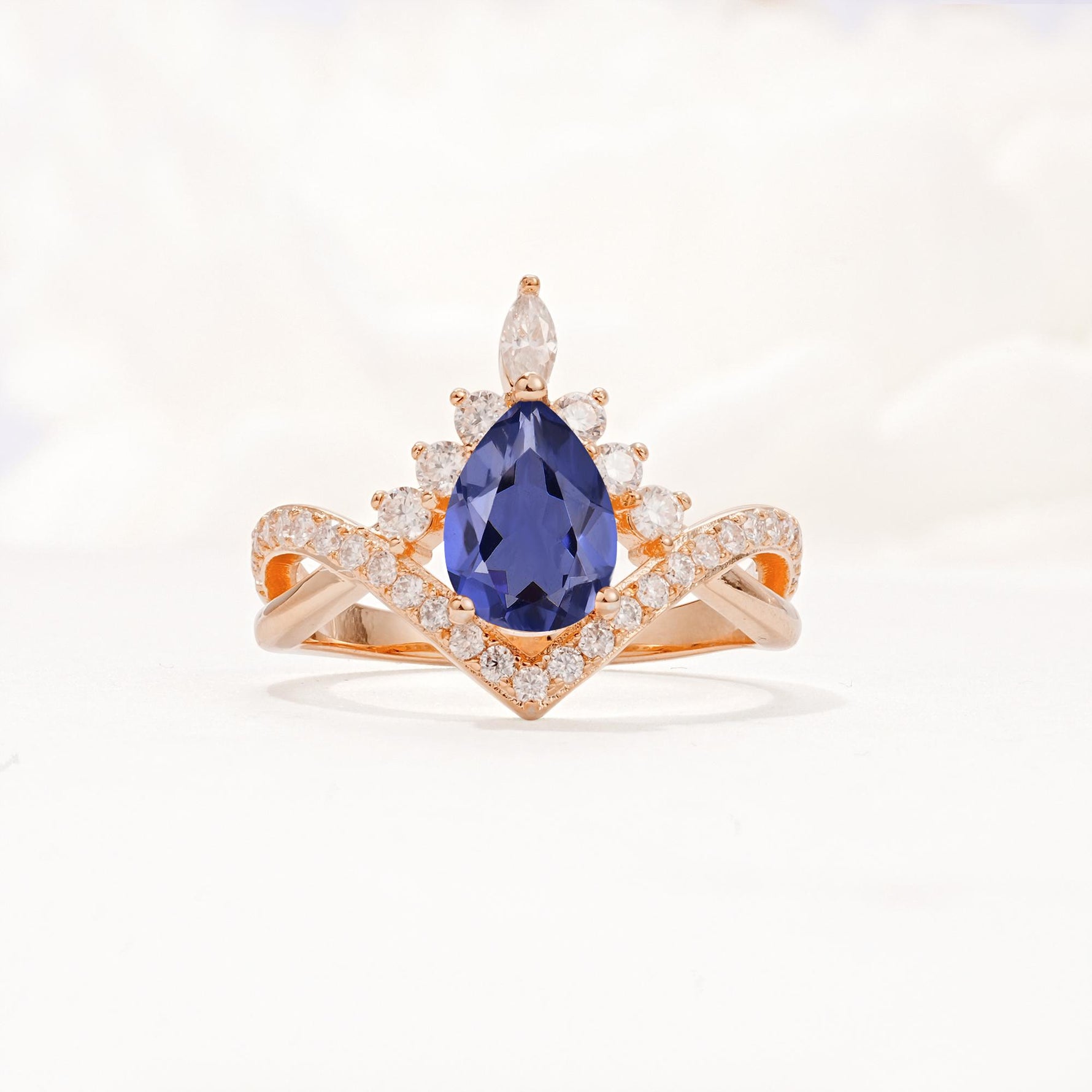 Pear Cut Tanzanite Crown Engagement Ring with Chevron Band - Additional view