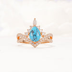 Pear Cut Turquoise Crown Engagement Ring with Chevron Band - Additional view