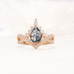 Pear Cut Black Rutilated Quartz Crown Engagement Ring with Chevron Band - Additional view