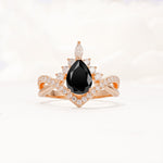 Pear Cut Black Onyx Crown Engagement Ring with Chevron Band - Additional view