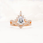 Pear Cut Lab Diamond Crown Engagement Ring with Chevron Band - Additional view