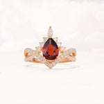 Pear Cut Garnet Crown Engagement Ring with Chevron Band - Additional view
