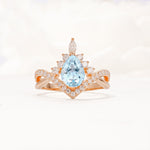 Pear Cut Aquamarine Crown Engagement Ring with Chevron Band - Additional view