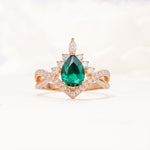 Pear Cut Emerald Crown Engagement Ring with Chevron Band - Additional view