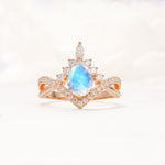 Pear Cut Moonstone Crown Engagement Ring with Chevron Band - Additional view