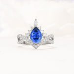 Pear Cut Sapphire Crown Engagement Ring with Chevron Band - Additional view