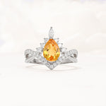 Pear Cut Citrine Crown Engagement Ring with Chevron Band - Additional view