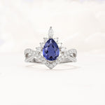 Pear Cut Tanzanite Crown Engagement Ring with Chevron Band - Additional view