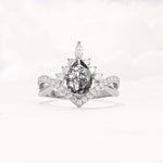 Pear Cut Black Rutilated Quartz Crown Engagement Ring with Chevron Band - Additional view