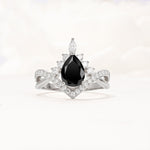 Pear Cut Black Onyx Crown Engagement Ring with Chevron Band - Additional view