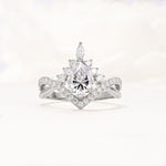 Pear Cut Lab Diamond Crown Engagement Ring with Chevron Band - Additional view