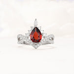 Pear Cut Garnet Crown Engagement Ring with Chevron Band - Additional view