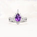Pear Cut Amethyst Crown Engagement Ring with Chevron Band - Additional view