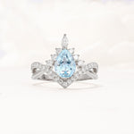 Pear Cut Aquamarine Crown Engagement Ring with Chevron Band - Additional view