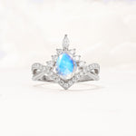 Pear Cut Moonstone Crown Engagement Ring with Chevron Band - Additional view