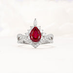 Pear Cut Ruby Crown Engagement Ring with Chevron Band - Additional view
