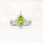 Pear Cut Peridot Crown Engagement Ring with Chevron Band - Additional view