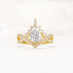Pear Cut Moissanite Crown Engagement Ring with Chevron Band - Additional view