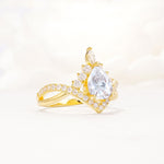 Pear Cut Moissanite Crown Engagement Ring with Chevron Band - Additional view