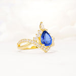 Pear Cut Sapphire Crown Engagement Ring with Chevron Band - Additional view