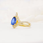 Pear Cut Sapphire Crown Engagement Ring with Chevron Band - Additional view