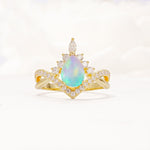 Pear Cut Fire Opal Crown Engagement Ring with Chevron Band - Additional view
