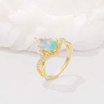 Pear Cut Fire Opal Crown Engagement Ring with Chevron Band - Additional view