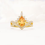 Pear Cut Citrine Crown Engagement Ring with Chevron Band - Additional view