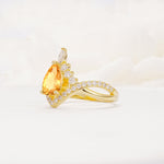 Pear Cut Citrine Crown Engagement Ring with Chevron Band - Additional view