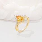 Pear Cut Citrine Crown Engagement Ring with Chevron Band - Additional view