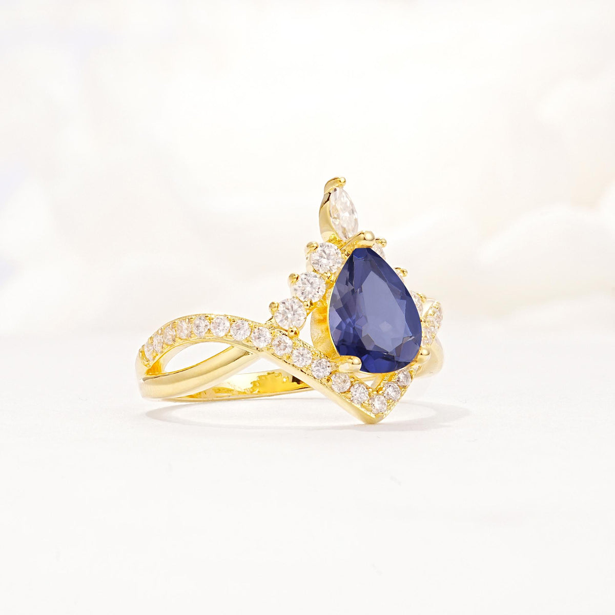 Pear Cut Tanzanite Crown Engagement Ring with Chevron Band - Additional view