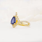 Pear Cut Tanzanite Crown Engagement Ring with Chevron Band - Additional view