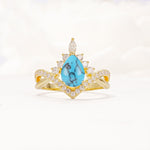 Pear Cut Turquoise Crown Engagement Ring with Chevron Band - Additional view