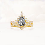 Pear Cut Black Rutilated Quartz Crown Engagement Ring with Chevron Band - Additional view