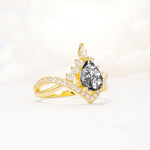 Pear Cut Black Rutilated Quartz Crown Engagement Ring with Chevron Band - Additional view