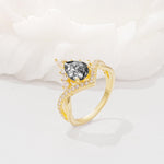 Pear Cut Black Rutilated Quartz Crown Engagement Ring with Chevron Band - Additional view