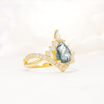 Pear Cut Moss Agate Crown Engagement Ring with Chevron Band - Additional view